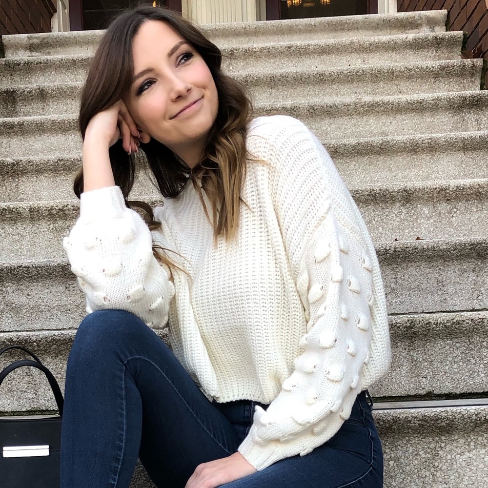 NWT Cropped Dot Sleeve Sweater